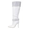 Pointed Toe Stiletto Heels Rhinestones Straps Knee Highs Winter Booties - White Faux Leather