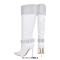 Pointed Toe Stiletto Heels Rhinestones Straps Knee Highs Winter Booties - White Faux Leather