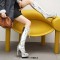 Round Toe Stiletto Heels Knee Highs Lace Up Platforms Boots - Silver Patent