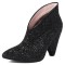 Pointed Toe Spike heels Sequined Glitters Ankle High Booties - Black Sequined Cloth
