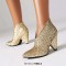 Pointed Toe Spike heels Sequined Glitters Ankle High Booties - Gold Sequined Cloth
