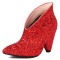 Pointed Toe Spike heels Sequined Glitters Ankle High Booties - Red Sequined Cloth
