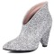 Pointed Toe Spike heels Sequined Glitters Ankle High Booties - Silver Sequined Cloth
