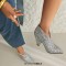 Pointed Toe Spike heels Sequined Glitters Ankle High Booties - Silver Sequined Cloth
