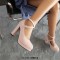 Round Toe Suede Surface Low Platforms Chunky Cuban Heels Ankle Cross Straps Pumps - Pink Flock