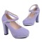 Round Toe Suede Surface Low Platforms Chunky Cuban Heels Ankle Cross Straps Pumps - Purple Flock