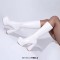 Round Toe Chunky Heels Platforms Knee Highs Elastic Boots - Black or White Faux Leather