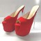 Extreme Heel Platform Sandal Mule Stilettos - Red Flock