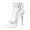 Stiletto Heels Peep Toe Ankle High Back Zipper Ankle Buckle Straps Transparent Sandals Platform Booties - White PVC Patent