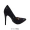 Pointed Toe Rhinestones Stiletto Heels Elegant Pumps - Black Faux Leather