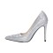 Pointed Toe Rhinestones Stiletto Heels Elegant Pumps - Silver Faux Leather