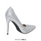 Pointed Toe Rhinestones Stiletto Heels Elegant Pumps - Silver Faux Leather