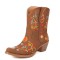 Pointed Toe Embroidered Flower Ankle Highs Chunky Heels Cowboy Boots - Brown Flock