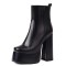 Round Toe Platforms Chunky Heels Side Zipper Ankle Highs Booties - Black Faux Leather