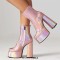Round Toe Platforms Chunky Heels Side Zipper Ankle Highs Booties - Pink Faux Leather