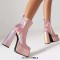 Round Toe Platforms Chunky Heels Side Zipper Ankle Highs Booties - Pink Faux Leather