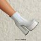 Round Toe Platforms Chunky Heels Side Zipper Ankle Highs Booties - Silver Faux Leather