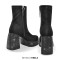 Round Toe Side Zipper Chunky Rhinestones Heels Platforms Ankle Highs Boots - Black Satin
