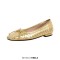 Square Toe Slip On Retro Butterfly Knot Wicker Pattern Flats - Gold Faux Leather