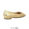 Square Toe Slip On Retro Butterfly Knot Wicker Pattern Flats - Gold Faux Leather