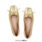 Square Toe Slip On Retro Butterfly Knot Wicker Pattern Flats - Gold Faux Leather