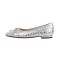 Square Toe Slip On Retro Butterfly Knot Wicker Pattern Flats - Silver Faux Leather