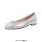 Square Toe Slip On Retro Butterfly Knot Wicker Pattern Flats - Silver Faux Leather