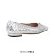 Square Toe Slip On Retro Butterfly Knot Wicker Pattern Flats - Silver Faux Leather