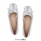 Square Toe Slip On Retro Butterfly Knot Wicker Pattern Flats - Silver Faux Leather