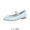 Round Toe Slip On Retro Decorated Lace Up Retro Ballet Flats - Blue Faux Leather