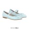 Round Toe Slip On Retro Decorated Lace Up Retro Ballet Flats - Blue Faux Leather
