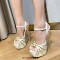 Peep Toe Platforms Ankle Buckle Straps Golden Stiletto Heels Club Sandals - White Faux Leather