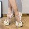 Peep Toe Platforms Ankle Buckle Straps Golden Stiletto Heels Club Sandals - White Faux Leather