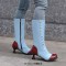 Round Toe Knee High Vintage Side Zipper Cubic Kitten Heels Rivets Boots - Blue Faux Leather