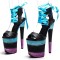 Peep Toe Ankle Buckle Lace Up Straps Glitters Stiletto Heels Multicolor Platforms Sandals - Black Faux Leather