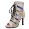 Peep Toe Stiletto Heels Lace Up Ankle Highs Transparent Summer Booties - Beige Faux Leather