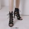 Peep Toe Stiletto Heels Lace Up Ankle Highs Transparent Summer Booties - Black Faux Leather