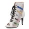 Peep Toe Stiletto Heels Lace Up Ankle Highs Transparent Summer Booties - White Faux Leather