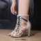 Peep Toe Stiletto Heels Lace Up Ankle Highs Transparent Summer Booties - White Faux Leather