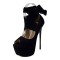 Peep Toe Ankle Gladiator Straps Stiletto Heels Platforms Sandals Pumps - Black Flock