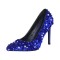 Pointed Toe Sequins Glitters Stiletto Heels Party Pumps - Blue Sequined Cloth