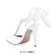 Pointed Toe Ankle Faux Pearl Beads T Straps Stiletto Heels Wedding Pumps - White Faux Leather