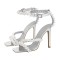 Square Open Toe Ankle Faux Pearl Beads Ankle Buckle Straps Stiletto Heels Sandals - Silver Faux Leather