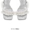 Square Open Toe Ankle Faux Pearl Beads Ankle Buckle Straps Stiletto Heels Sandals - Silver Faux Leather