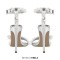 Square Open Toe Ankle Faux Pearl Beads Ankle Buckle Straps Stiletto Heels Sandals - Silver Faux Leather
