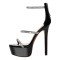 Peep Toe Ankle Buckle Rhinestones Straps Back Zipper Stiletto Heels Platforms Sandals - Black Faux Leather