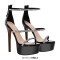 Peep Toe Ankle Buckle Rhinestones Straps Back Zipper Stiletto Heels Platforms Sandals - Black Faux Leather