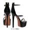 Peep Toe Ankle Buckle Rhinestones Straps Back Zipper Stiletto Heels Platforms Sandals - Black Faux Leather