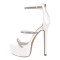 Peep Toe Ankle Buckle Rhinestones Straps Back Zipper Stiletto Heels Platforms Sandals - White Faux Leather