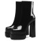 Round Toe Double Platforms Chunky Heels Side Zipper Ankle Highs Booties - Black Patent
